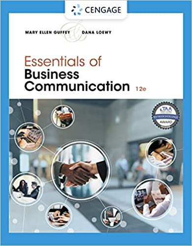 Test Bank for Essentials of Business Communication 12th Edition by Mary Ellen Guffey, Dana Loewy 